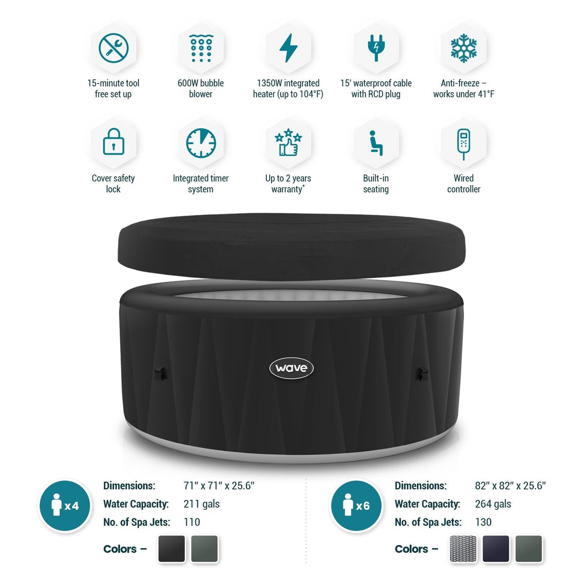 Atlantic | 4-Person Inflatable Hot Tub | Round | Integrated Heater Dark Grey