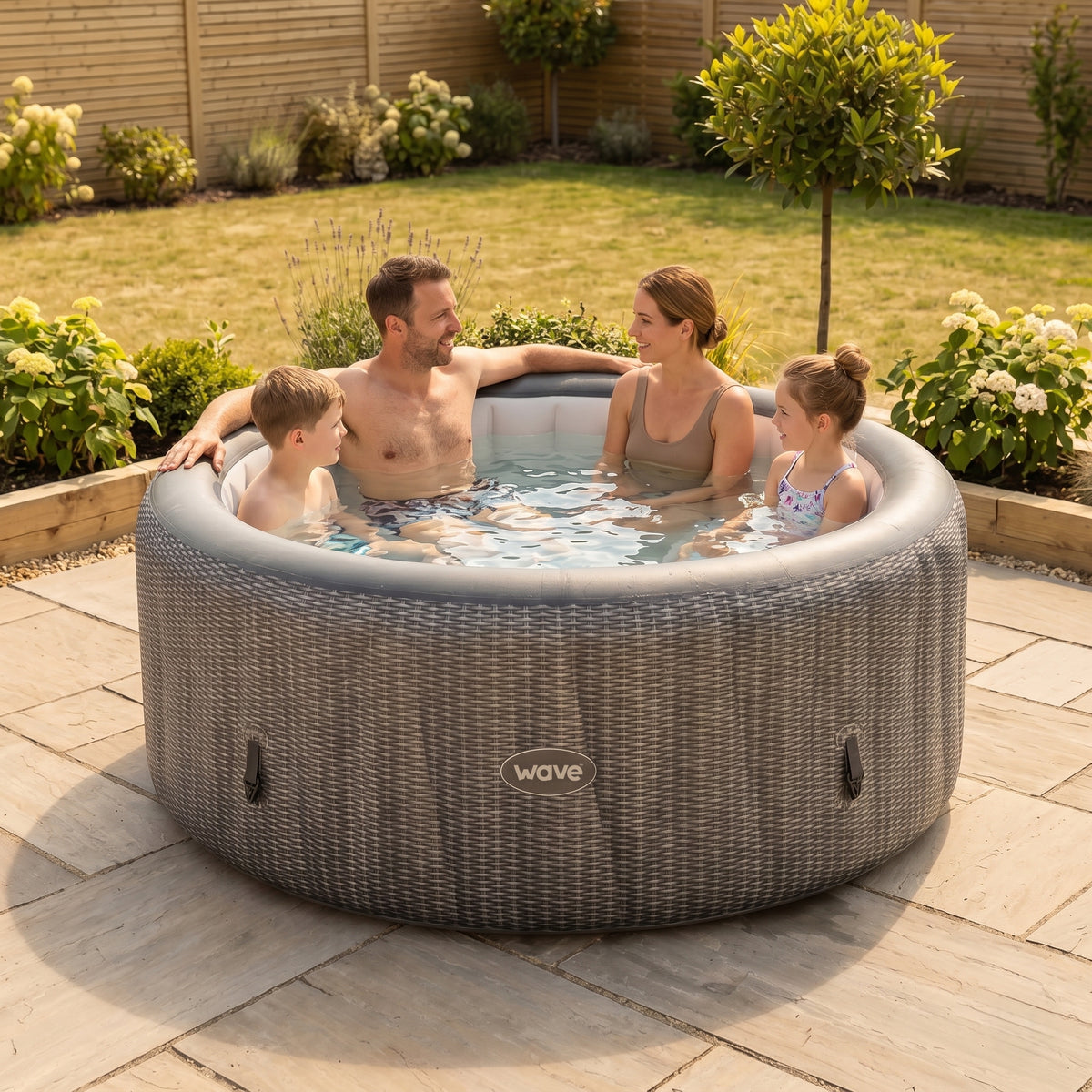 Atlantic | 6-Person Inflatable Hot Tub | Round | Integrated Heater Grey Rattan