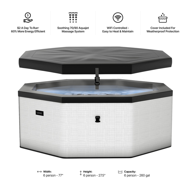 Como | 6-Person Eco Foam Hot Tub | Octagon | Built-In Integrated Heater Pebble