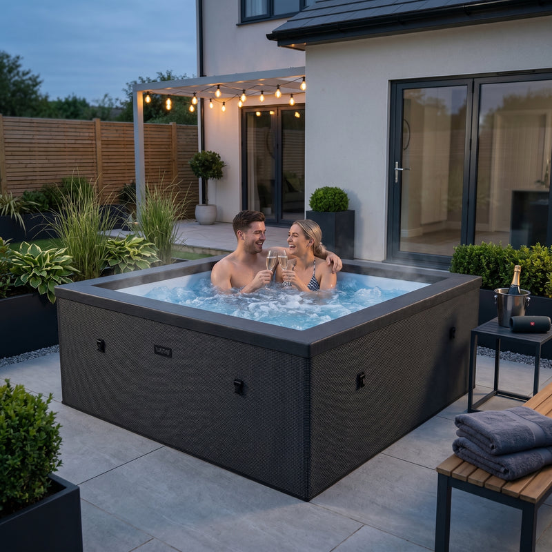 Garda | 4-Person Eco Foam Hot Tub | Square | Built-In Integrated Heater Charcoal