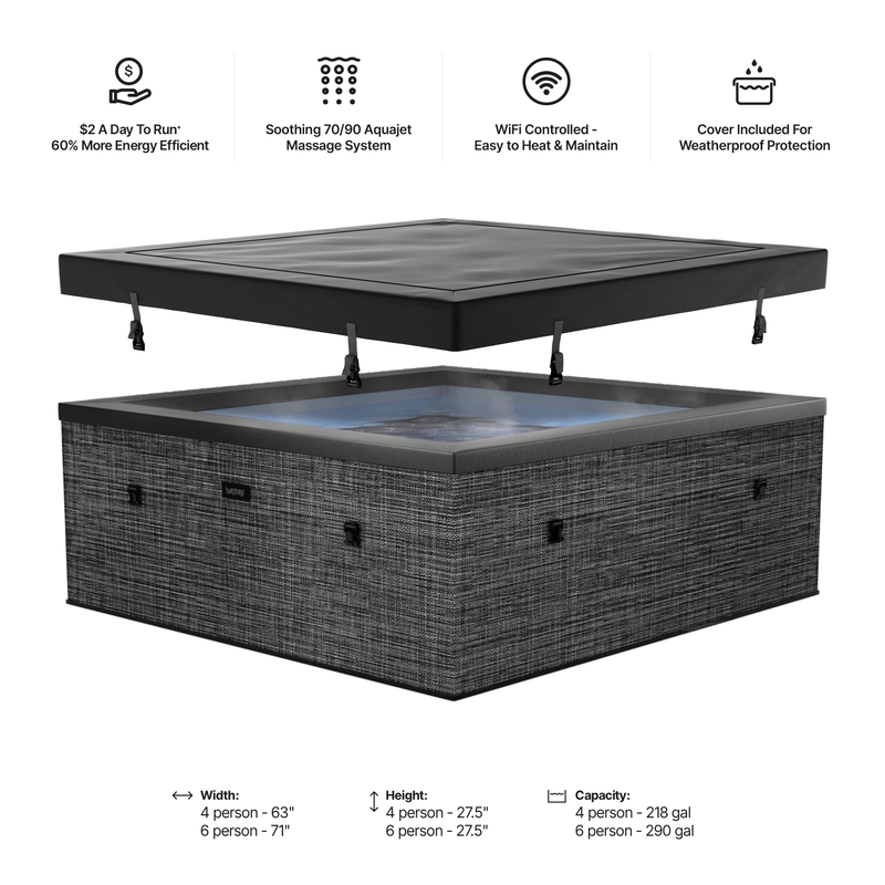 Garda | 4-Person Eco Foam Hot Tub | Square | Built-In Integrated Heater Flint