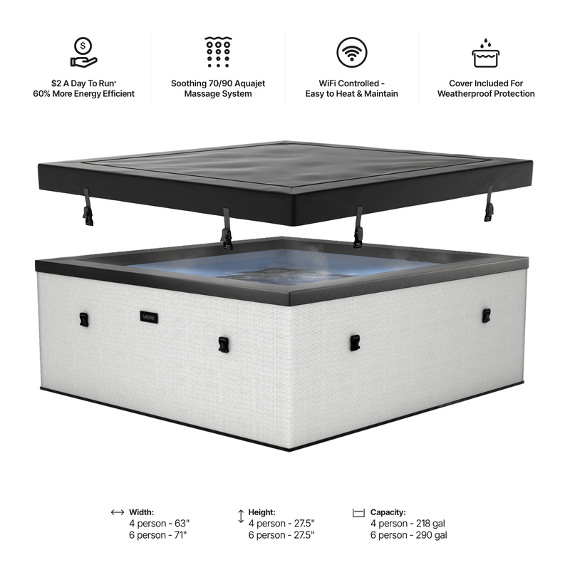 Garda | 6-Person Eco Foam Hot Tub | Square | Built-In Integrated Heater Pebble