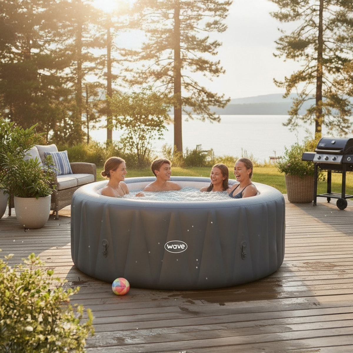 Atlantic | 4-Person Inflatable Hot Tub | Round | Integrated Heater Dark Grey