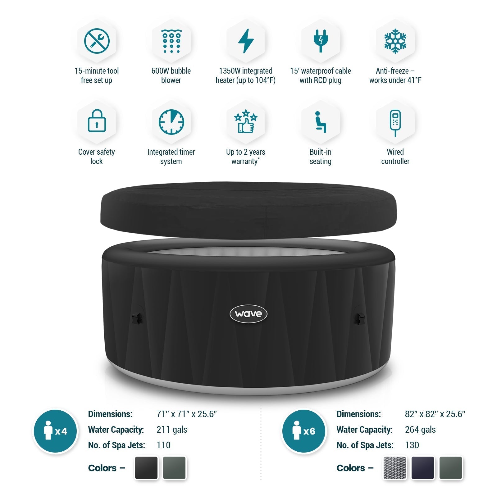 Atlantic | 4-Person Inflatable Hot Tub | Round | Integrated Heater Dark Grey