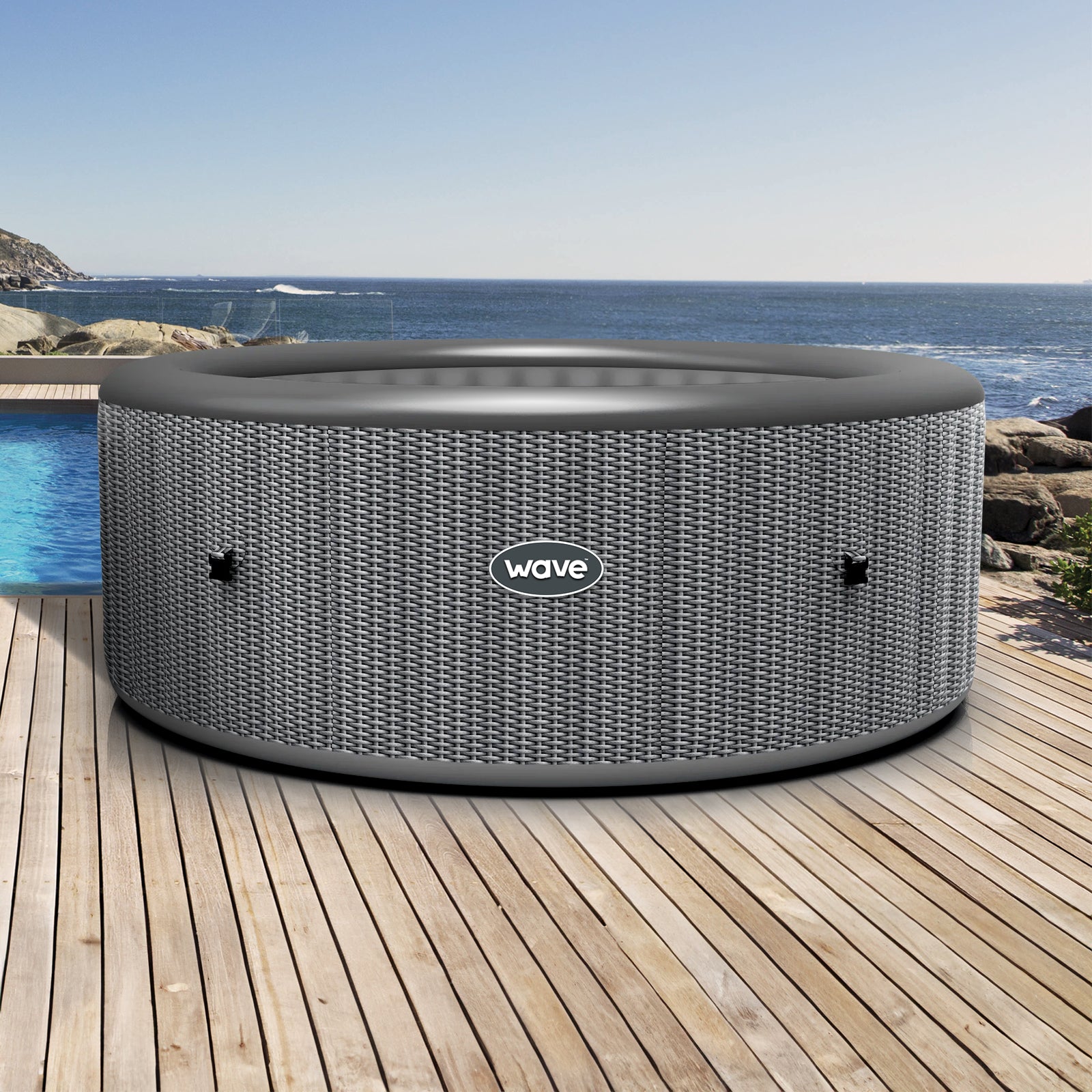 Atlantic | 6-Person Inflatable Hot Tub | Round | Integrated Heater Grey Rattan