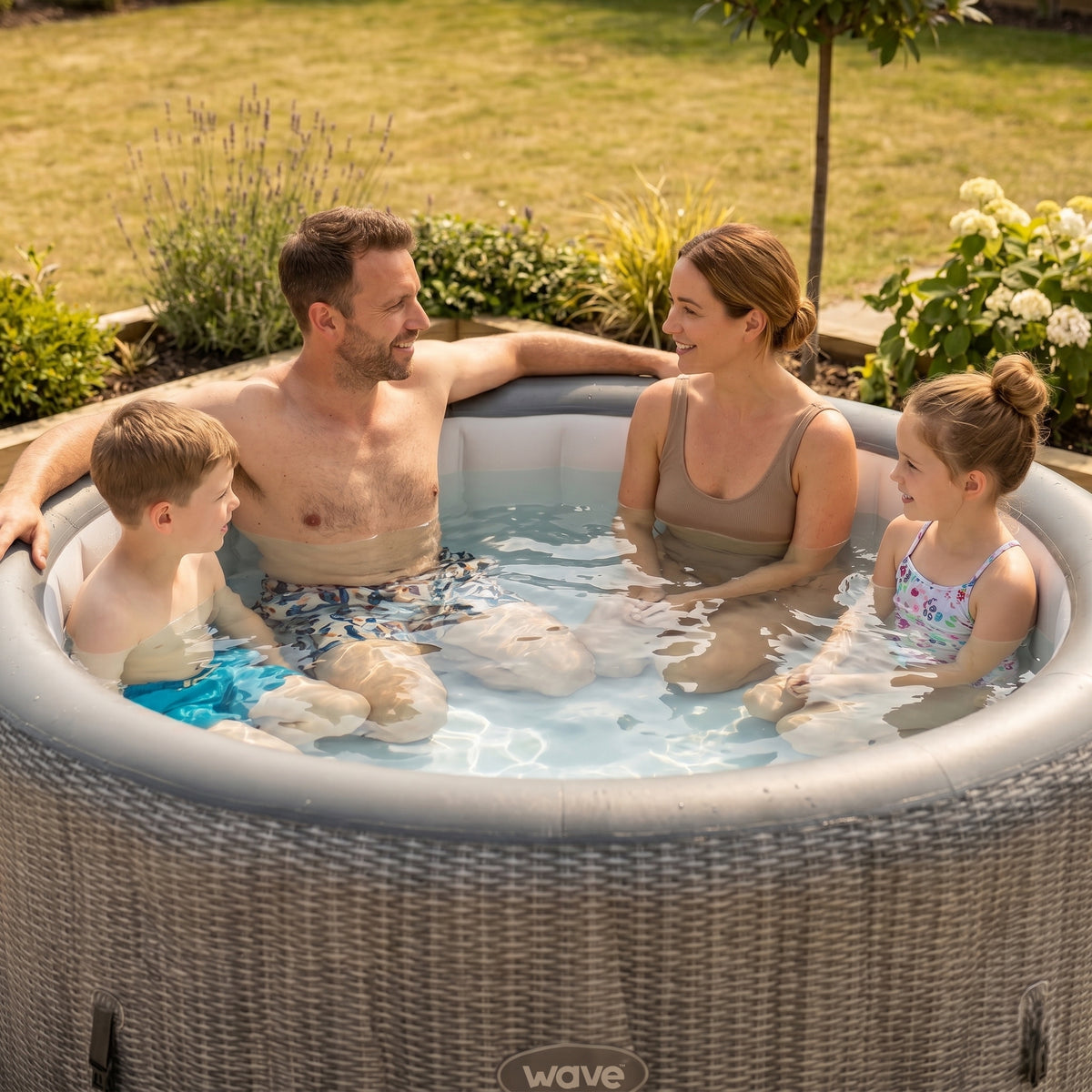 Atlantic | 6-Person Inflatable Hot Tub | Round | Integrated Heater Grey Rattan