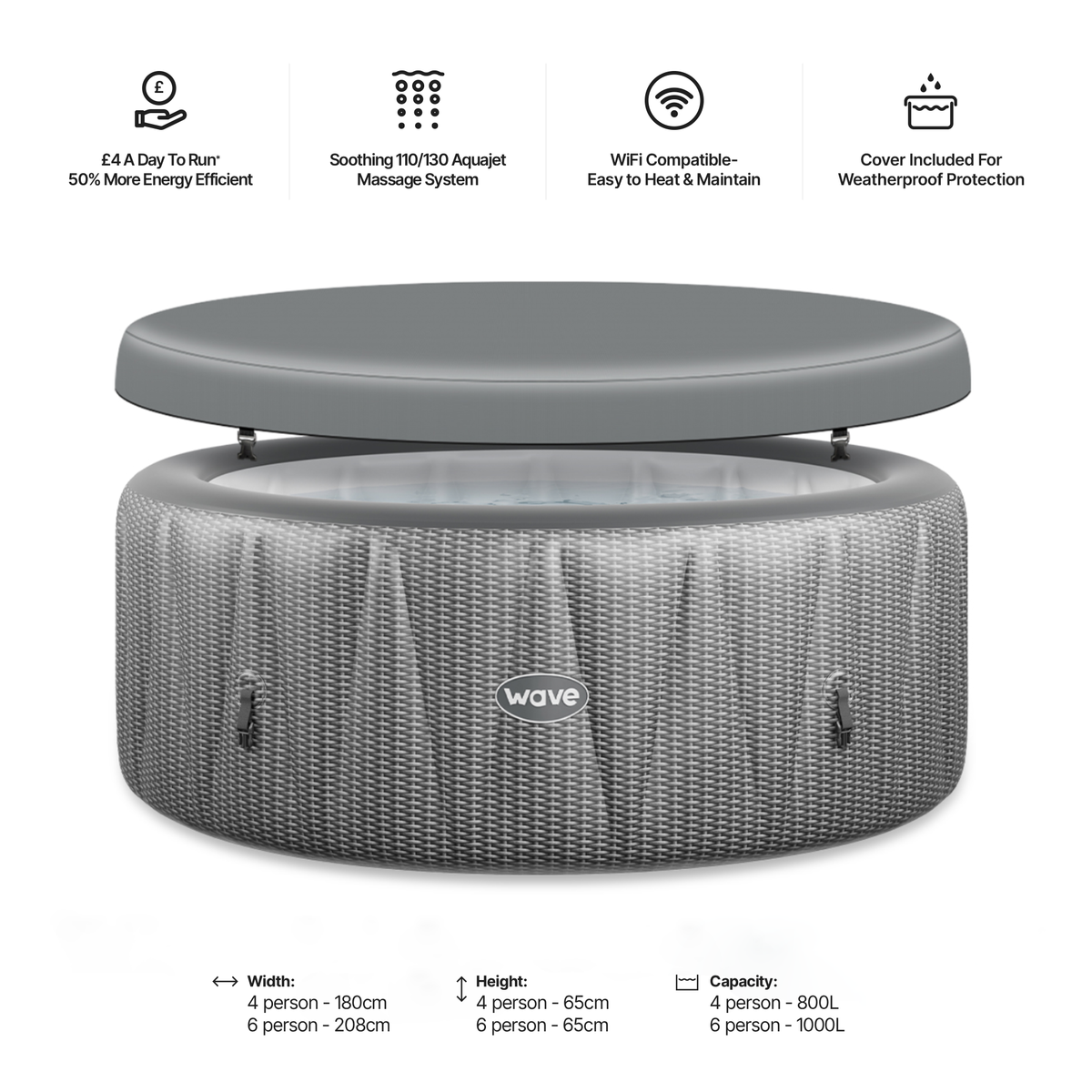 Atlantic | 6-Person Inflatable Hot Tub | Round | Integrated Heater Grey Rattan