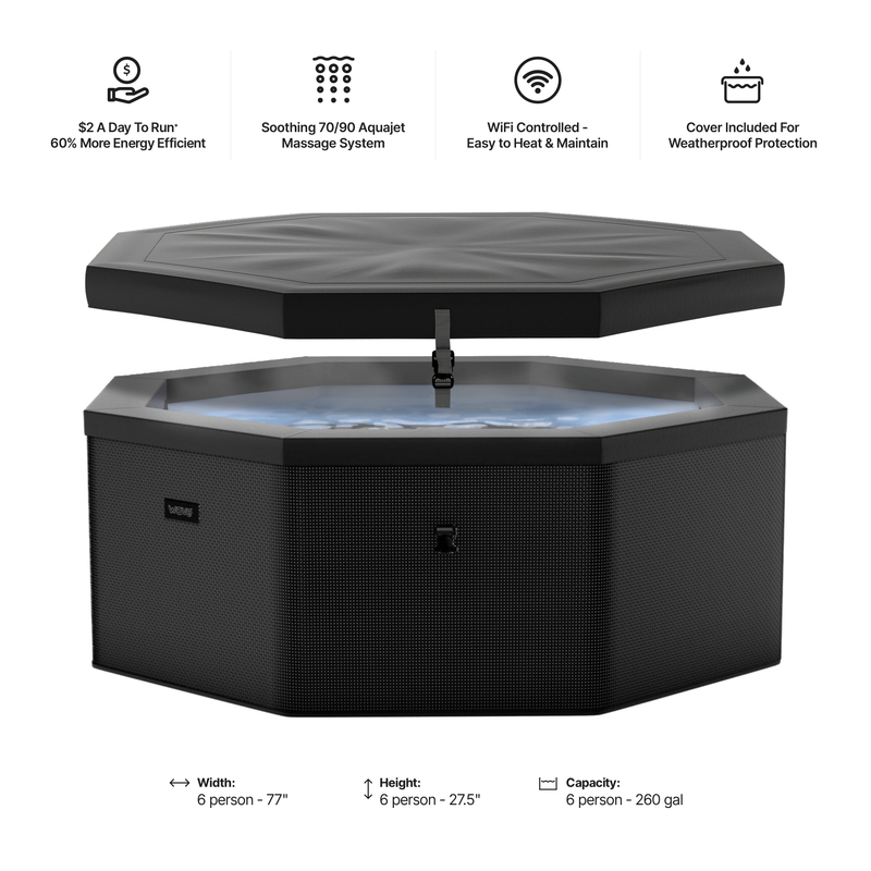 Como | 6-Person Eco Foam Hot Tub | Octagon | Built-In Integrated Heater Charcoal