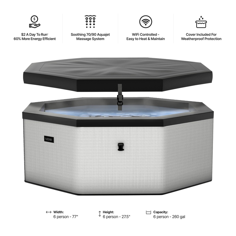 Como | 6-Person Eco Foam Hot Tub | Octagon | Built-In Integrated Heater Graphite
