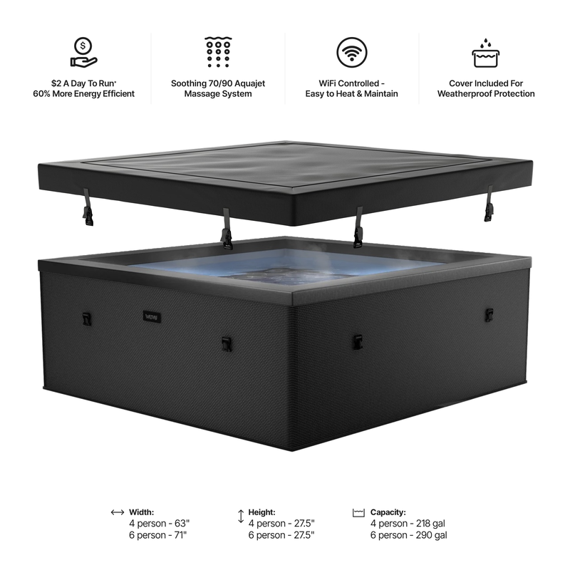 Garda |6-Person Eco Foam Hot Tub | Square | Built-In Integrated Heater Charcoal