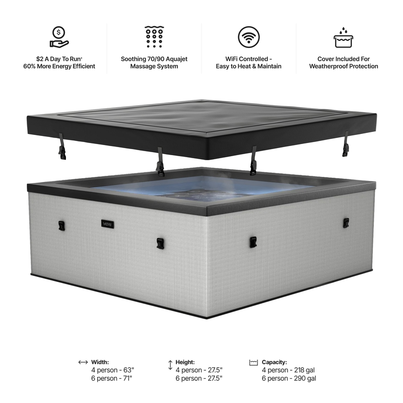 Garda | 6-Person Eco Foam Hot Tub | Square | Built-In Integrated Heater Graphite