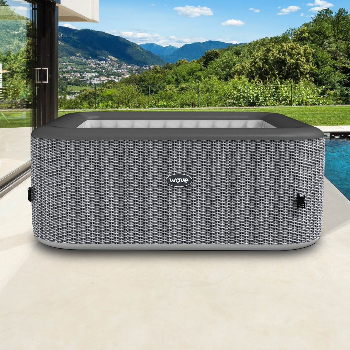 Pacific | 6-Person Inflatable Hot Tub | Square | Integrated Heater Grey Rattan