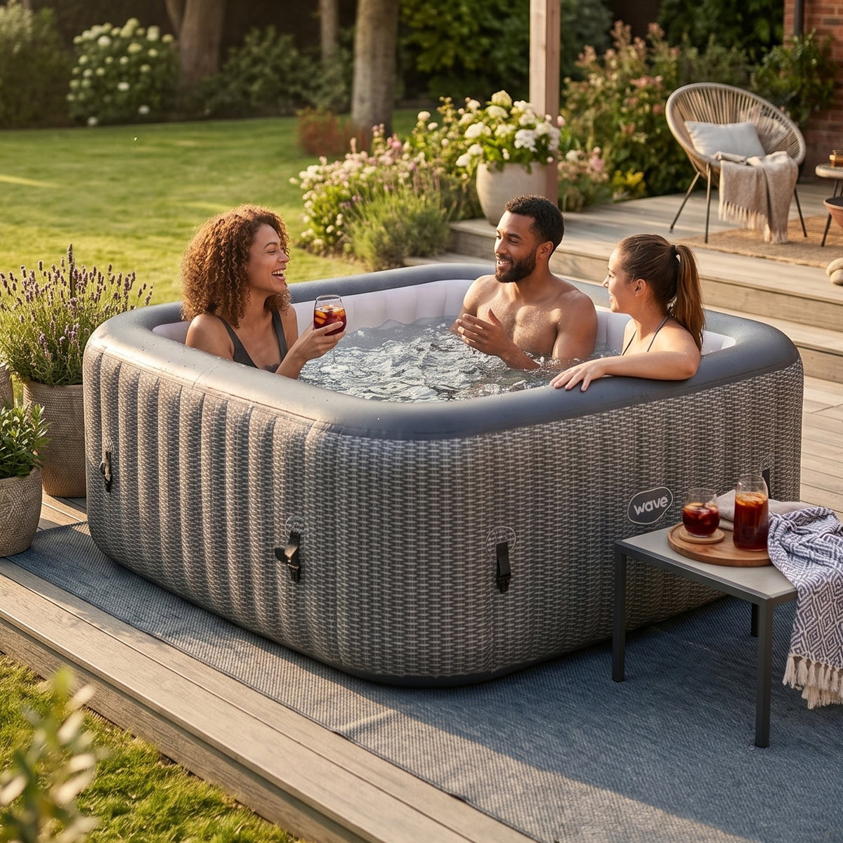 Pacific | 6-Person Inflatable Hot Tub | Square | Integrated Heater Grey Rattan