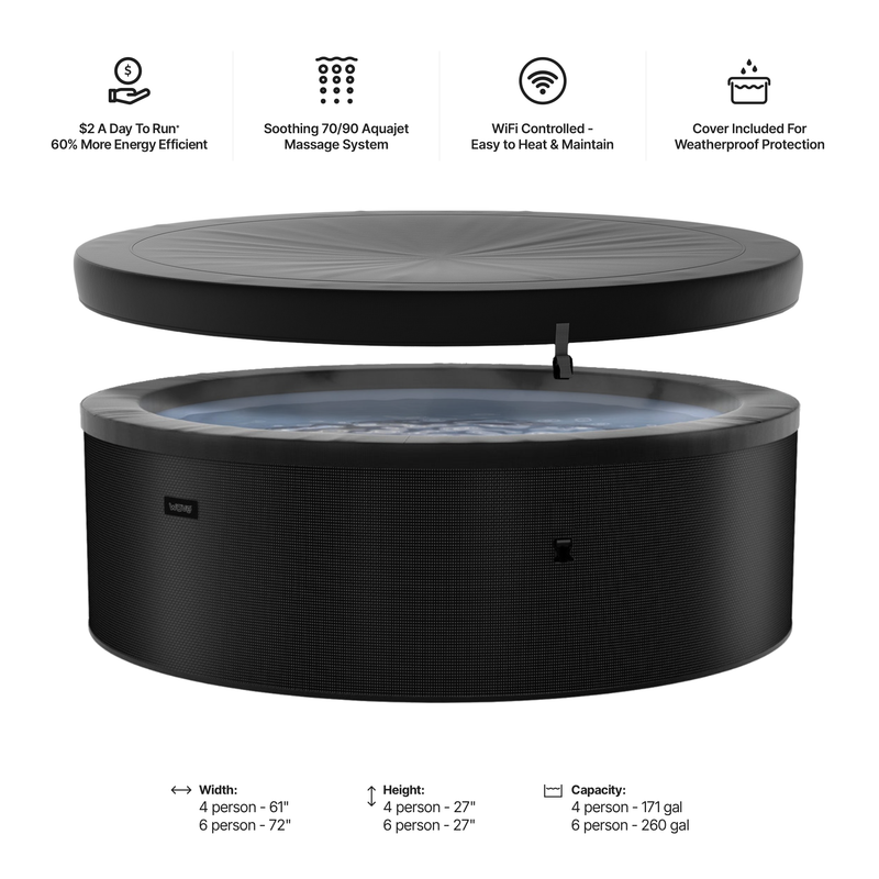 Tahoe | 4-Person Eco Foam Hot Tub | Round | Built-In Integrated Heater Charcoal