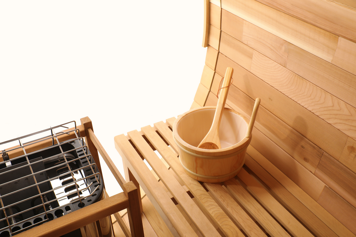 Blisspod | Prague | Canadian Red Cedar Outdoor Steam Barell Sauna | Full Glass Back | 70.87"H x 70.87"W x 70.87"D | 4-6 person
