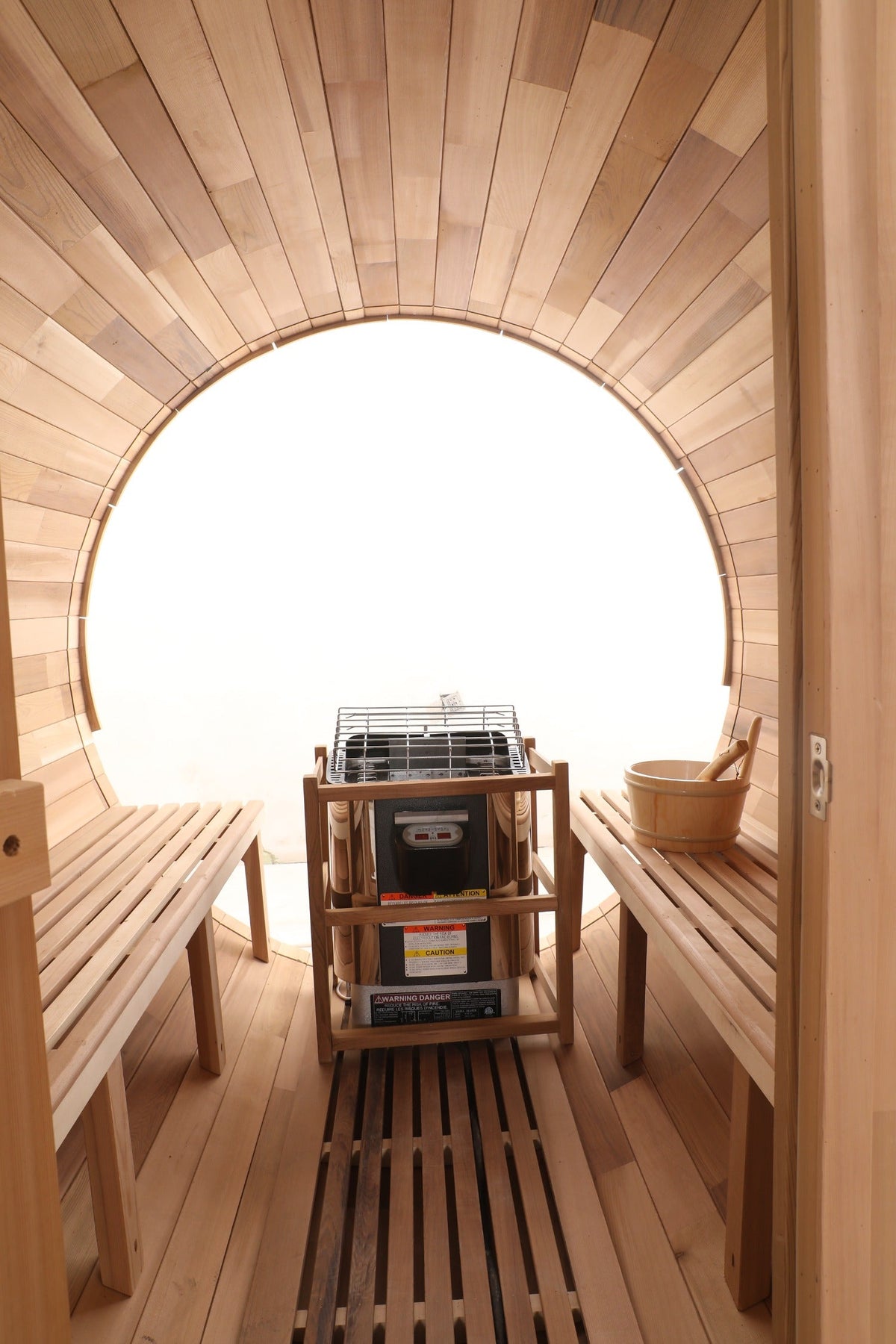 Blisspod | Prague | Canadian Red Cedar Outdoor Steam Barell Sauna | Full Glass Back | 70.87"H x 70.87"W x 70.87"D | 4-6 person